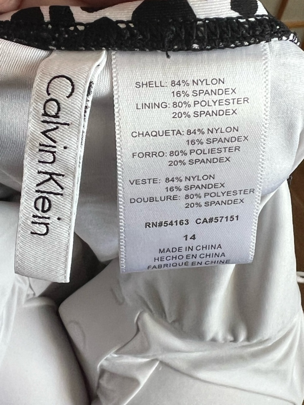 Calvin Klein Black White Ruched One Piece Swimsuit Size 14 Slimming - Picture 4 of 11